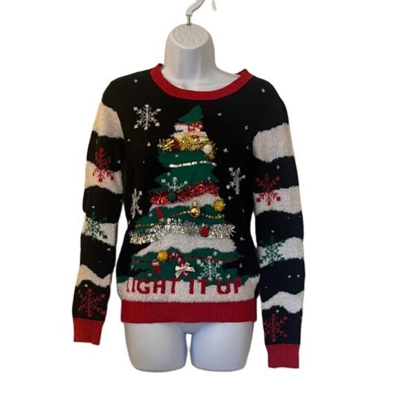 No Boundaries Christmas Tree, Light it Up Holiday Ugly Sweater, Small - Picture 1 of 5